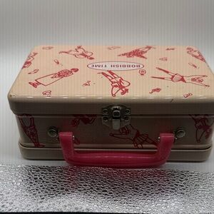 Beige and Pink Kids Tin Carry Case with Pink Handle